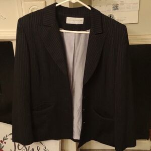 Sag Harbor Suit jacket Size XL, Black with White Stripes, inside us Purple